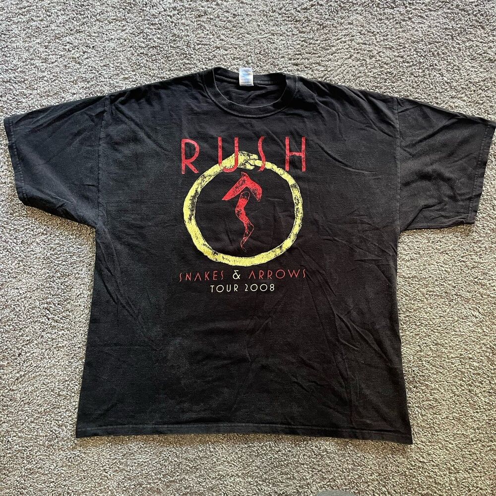 Vintage 2008 Rush Snake & Arrows Tour T Shirt M&O Knits Band Tee Size 2XL